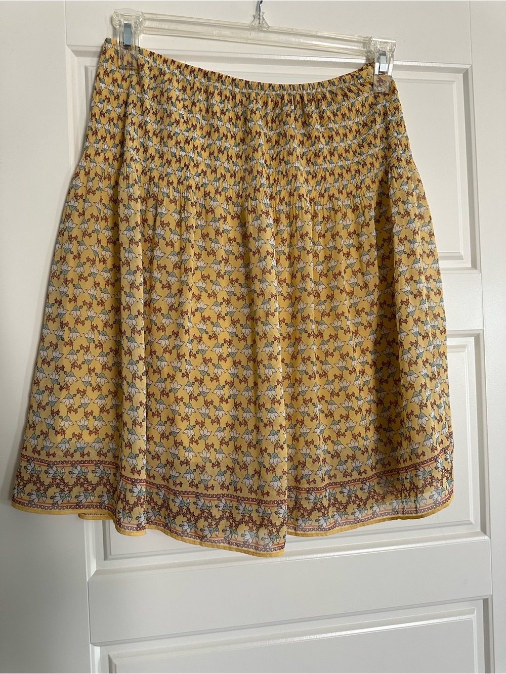 Max Studio Yellow Floral-Print Smocked Waist Skirt